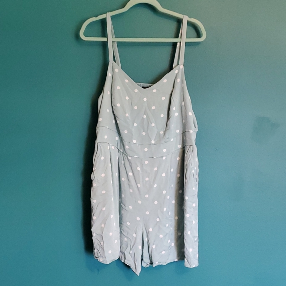 Mint and white polkadot romper